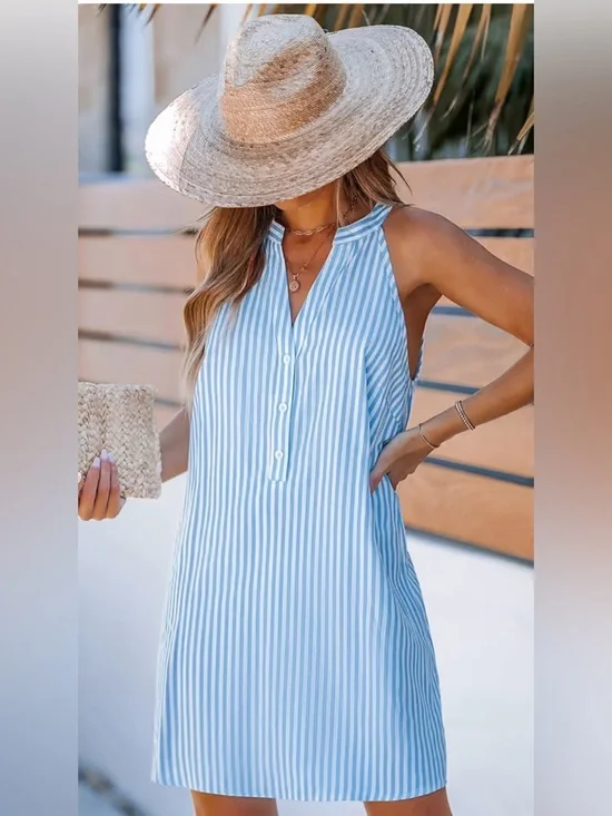 Cupshe Sleeveless Blue & White Striped Summer Dress Size Medium - Picture 4 of 8